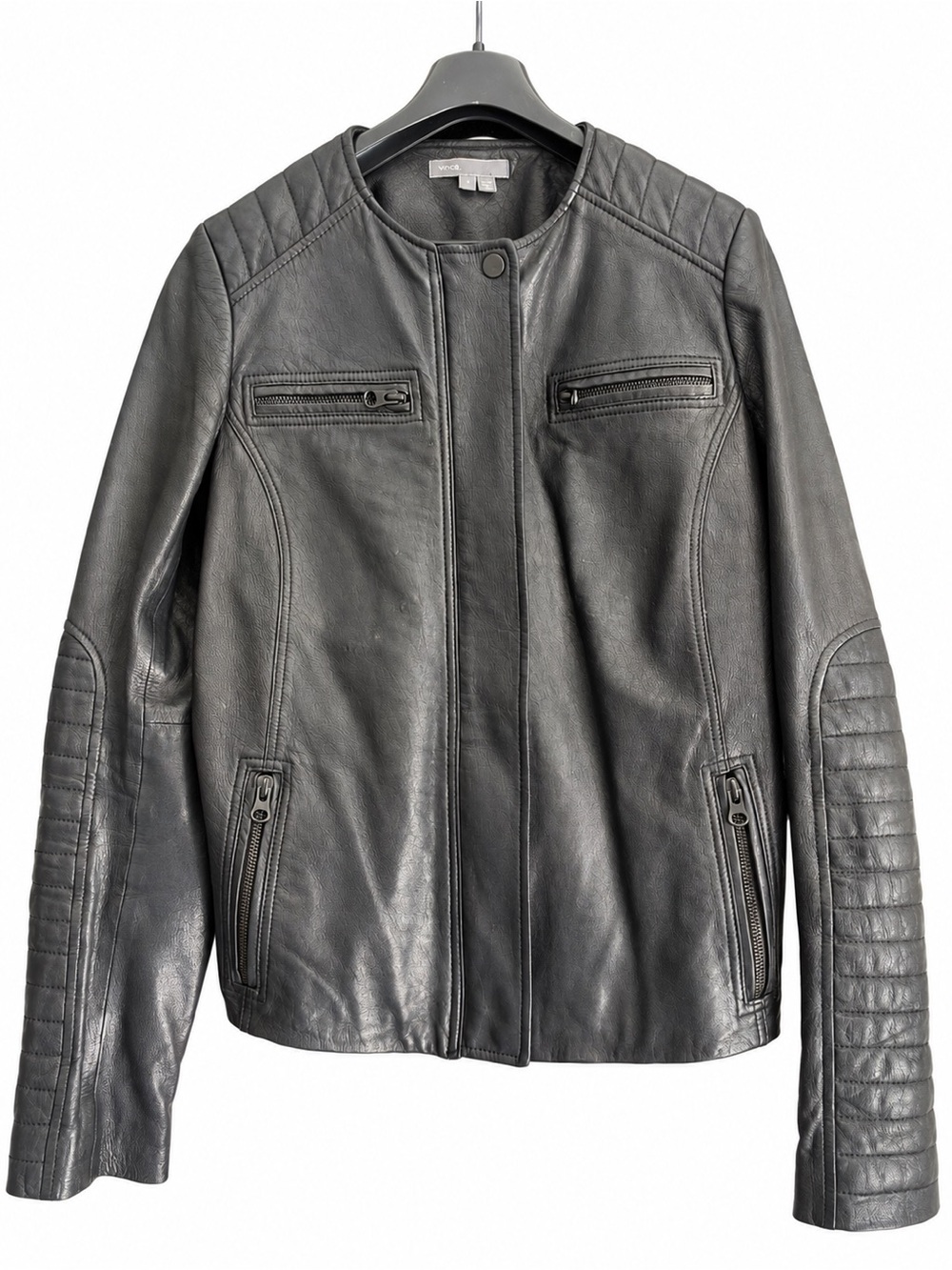 Vince Black Leather Moto Jacket Quilted Biker Jacket Size S